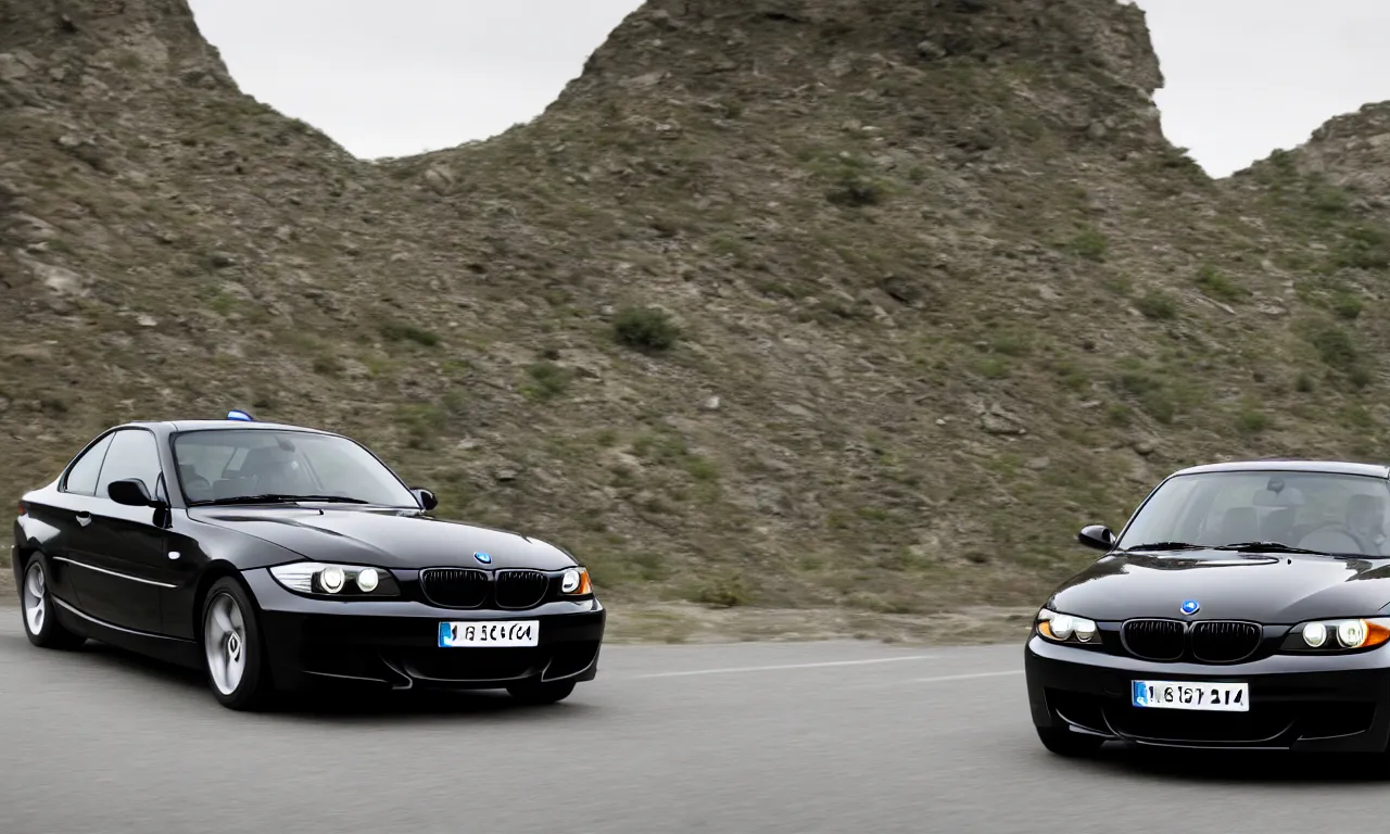 Prompt: beautiful black bmw 2 0 0 3 driving on the road uhd 4 k colors