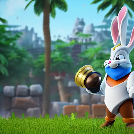 Image similar to ! dream bugs bunny in clash royale, clash royale, concept art, octane render, unreal engine 5, highly detailed, high quality, 8 k, soft lighting, realistic face, path traced