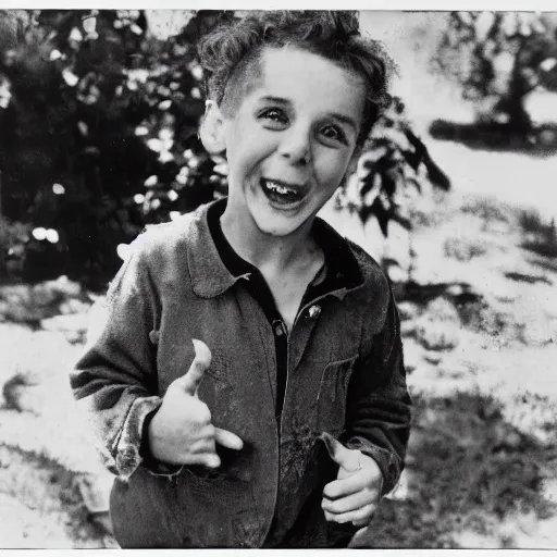 Image similar to a portrait of tzvika pick smiling while doing a peace sign, by norman rockwell