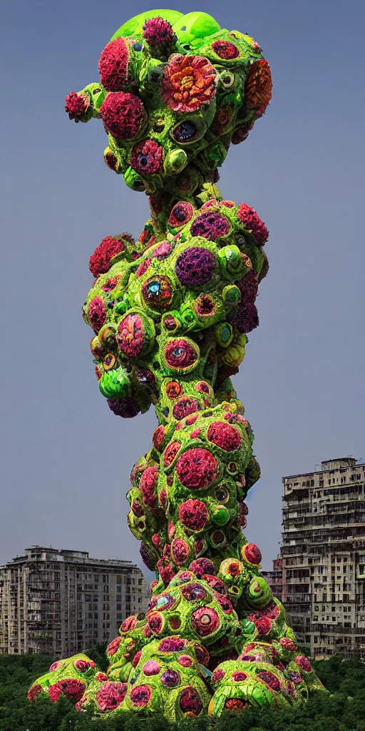 Prompt: colossal psyhedelic alien predator flower made from worst unfulfilled mankind projects in the middle of abandoned post soviet constructivist cityscape, Stalinist architecture, ultradetailed, Intricate by Niruyoshi Ohrai and Hayao Miyazaki and Josan Gonzalez and Makoto Shinkai and Giuseppe Arcimboldo and Wes Anderson