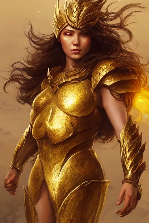 Image similar to mermaid with golden armor, d & d, fantasy, portrait, highly detailed, headshot, digital painting, trending on artstation, concept art, sharp focus, illustration, art by artgerm and greg rutkowski and magali villeneuve