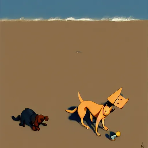 Image similar to goro fujita ilustration a dog playing on a beach with waves, painting by goro fujita, sharp focus, highly detailed, artstation