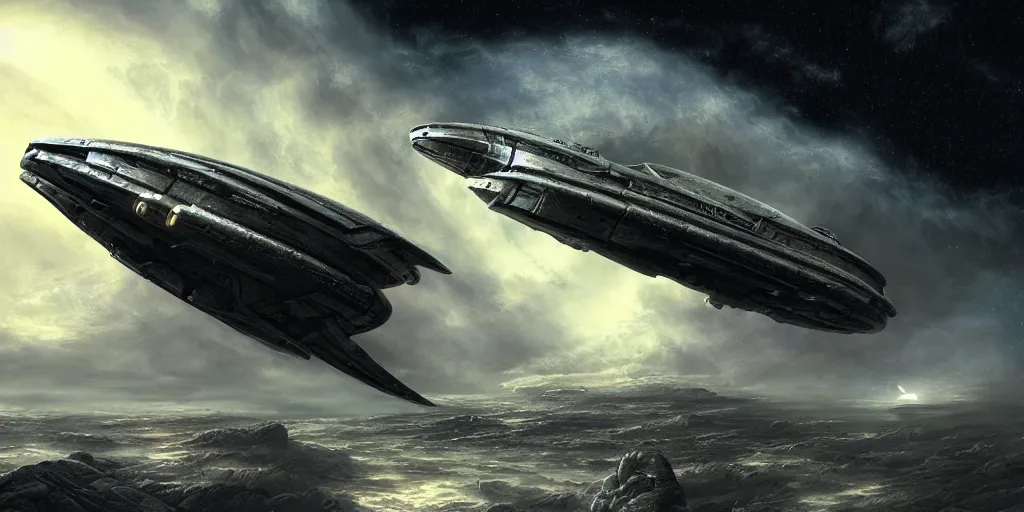 Image similar to Prometheus spaceship, evening, detailed matte painting, Giger, Artstation