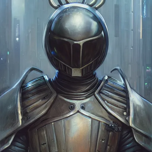 Image similar to hollow knight as a realistic scifi cyberpunk knight, closeup portrait art by donato giancola and greg rutkowski, realistic face, digital art, trending on artstation, symmetry!!!