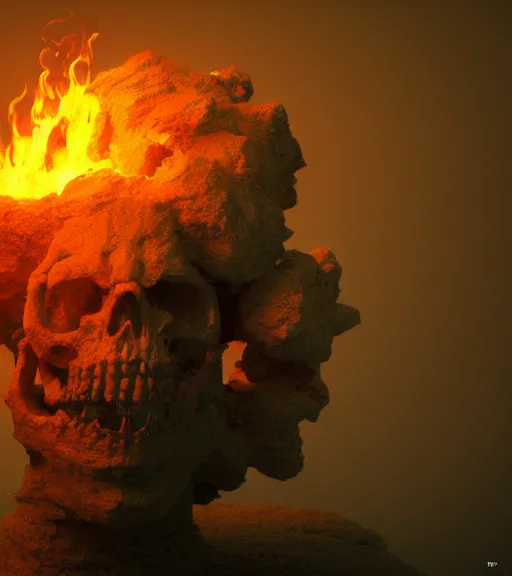 Prompt: burning skull, by zdzislaw beksinski, octane render, unreal engine 5, trending on artstation