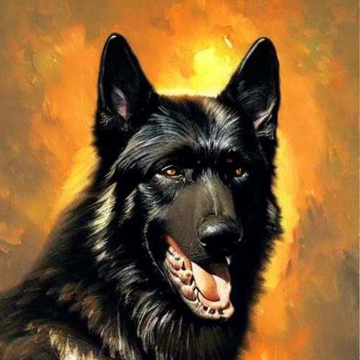 Image similar to a portrait of a man black german shepard dogman canine star trek the next generation. highly detailed painting by gaston bussiere, craig mullins, j. c. leyendecker, furry