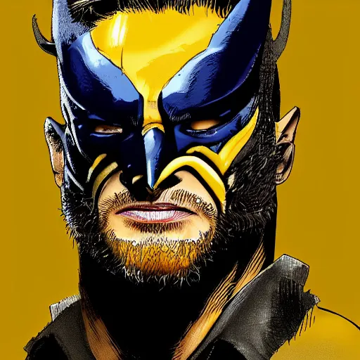 Image similar to Tom Hardy as wolverine with yellow mask Digital art 4K quality