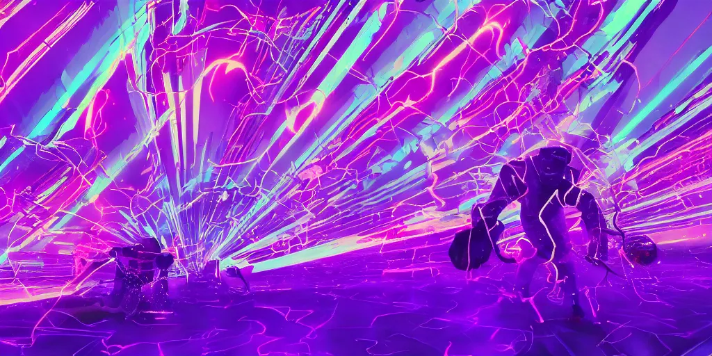 Image similar to purple lightning strikes while rapper performs on stage, psychedelic light show, digital art, vapor wave, hip hop, surreal, trending on Artstation, professional artist, detailed, 4k