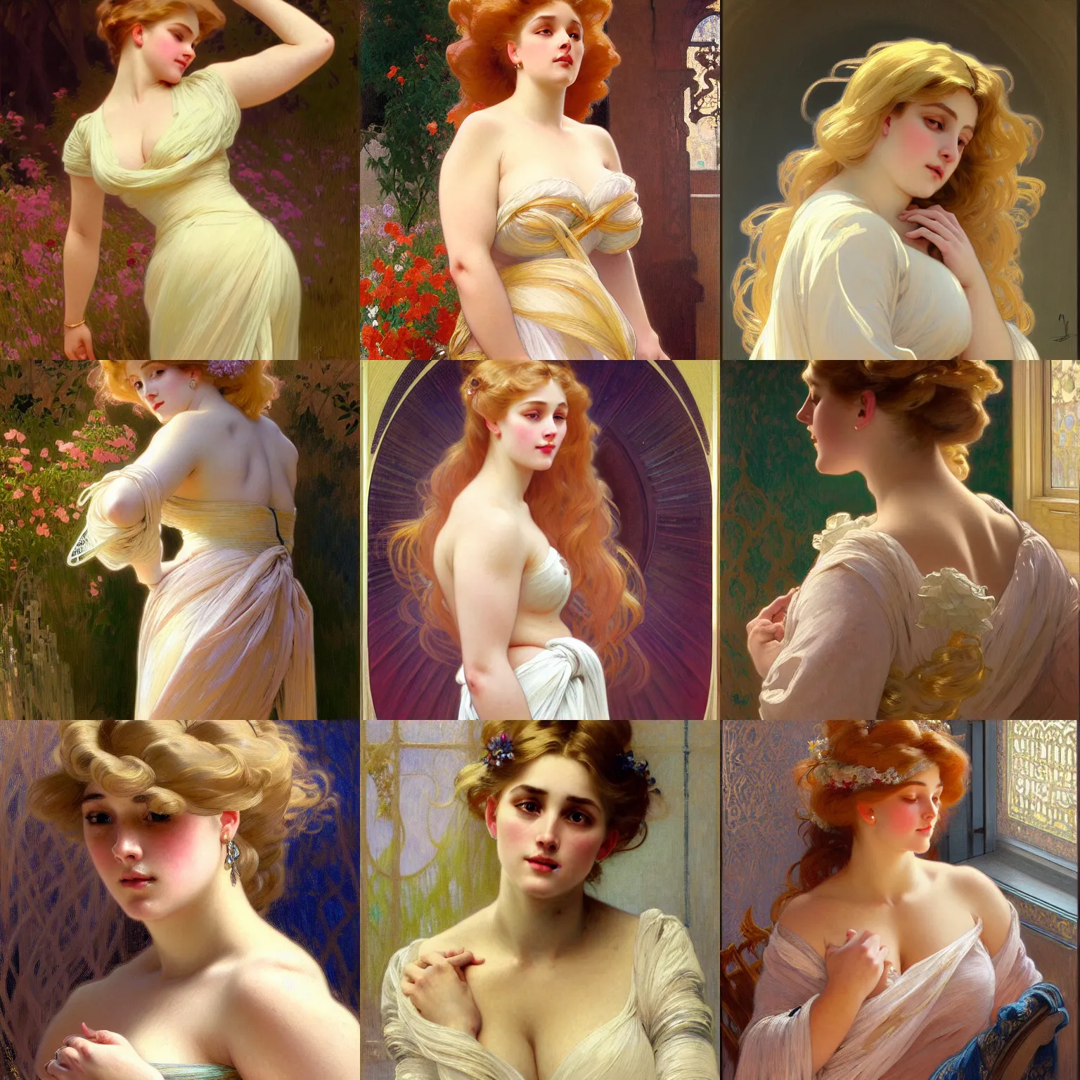 Prompt: painted portrait of a shy wife blessed by god with ever - increasing intelligence beauty and virtue. blonde, curvy holy body dressed modestly, light effect. feminine, powerful, in clothes! intricate, elegant, highly detailed, digital painting, artstation, concept art, smooth, sharp focus, illustration, art by gaston bussiere and alphonse mucha