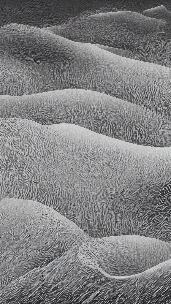 Image similar to highly detailed illustration of a place where sand dunes and the ocean meet at night by nico delort, moebius, oliver vernon, joseph moncada, damon soule, manabu ikeda, 4 k resolution