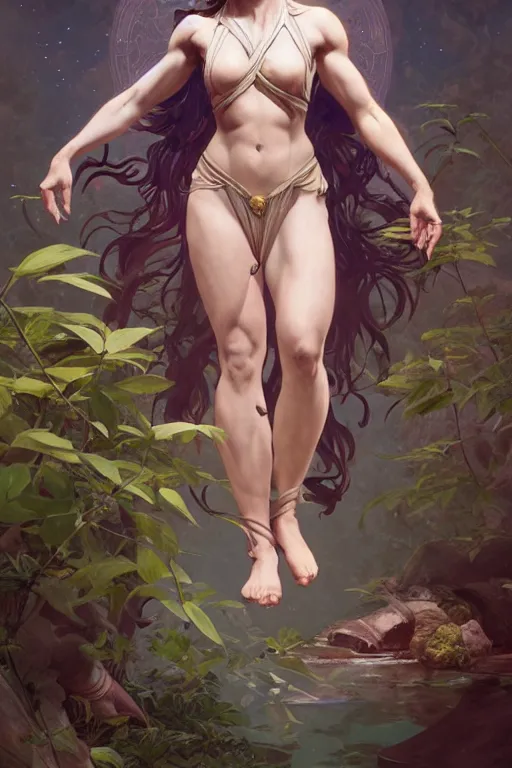 Prompt: goddess of nature, accurate anatomy, only two hands, highly detailed, digital painting, artstation, concept art, smooth, sharp focus, illustration, Unreal Engine 5, 8K, art by ross tran and greg rutkowski and alphonse mucha and pro fitness photograph