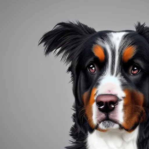 Image similar to portrait of a cute bernese dog, art by elke vogelsang, 8 k ultra realistic, trending on artstation, 4 k, hyperrealistic, focused, extreme details, unreal engine 5, cinematic, masterpiece