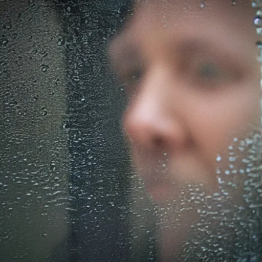 Image similar to diffuse portrait of person's face reflected in a window facing out on a rainy evening.