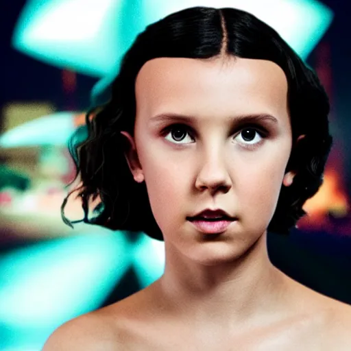 Image similar to Millie Bobby Brown on fire cinematic