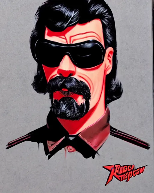 Prompt: cel - shaded drdisrespect in kung fury airbrush, drew struzan illustration art, key art