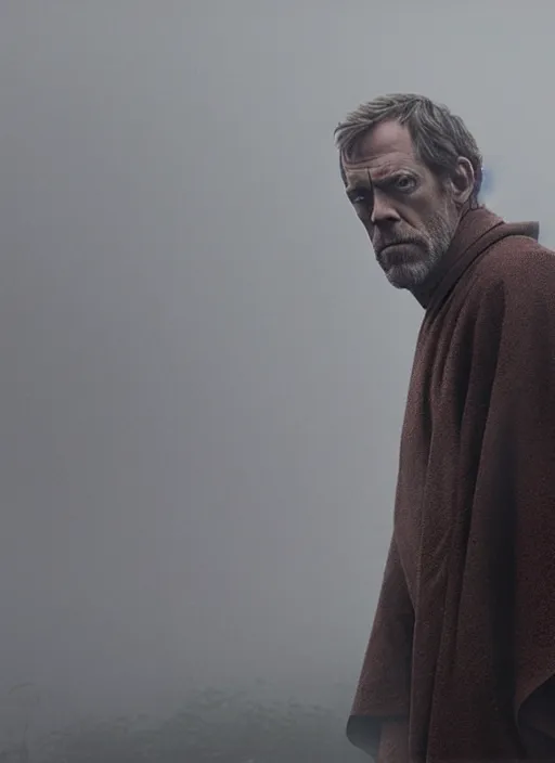 Image similar to hugh laurie as obi vam kenobi, long sleeve, confident, fog, rain, volumetric lighting, sharp focus, ultra detailed, cgsociety by leesha hannigan, ross tran, thierry doizon, kai carpenter, ignacio fernandez rios, noir art house,