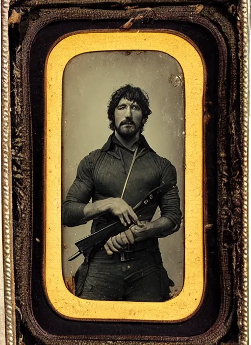 Prompt: Daguerreotype of John Rambo, classical portrait