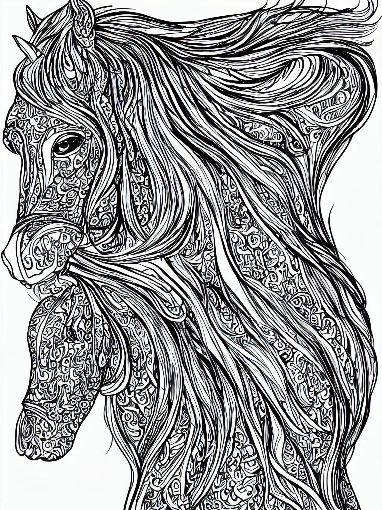 Image similar to beautiful horse, ornamental, fractal, ink draw, line art, vector, outline, simplified