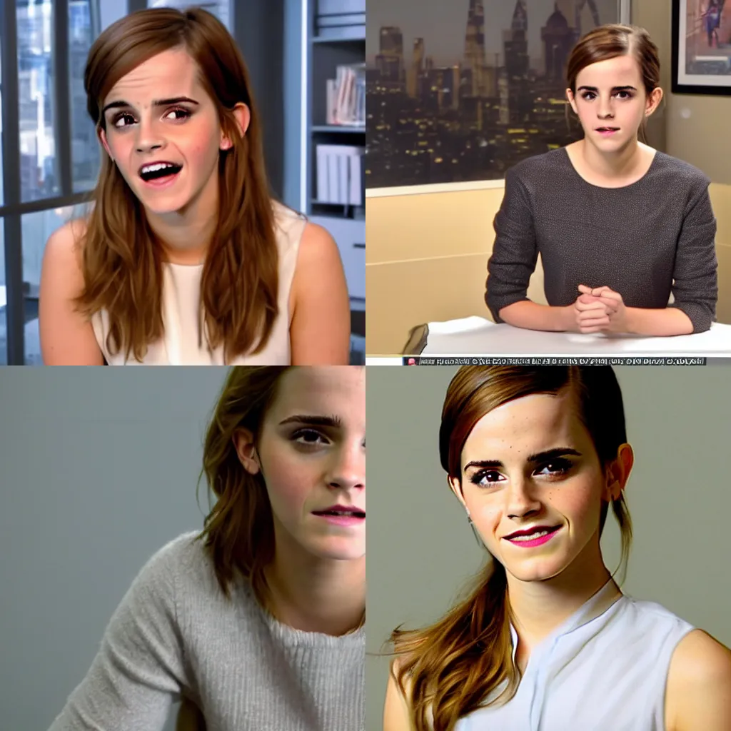 Prompt: emma watson screenshot from the office interview