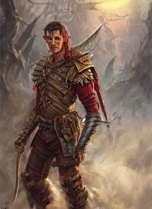 Image similar to a ultra realistic fantasy portrait painting of a male warrior, ultra detailed, art by ralph horsley, swanland, sabbas, dynamic lighting,. cinematic lighting