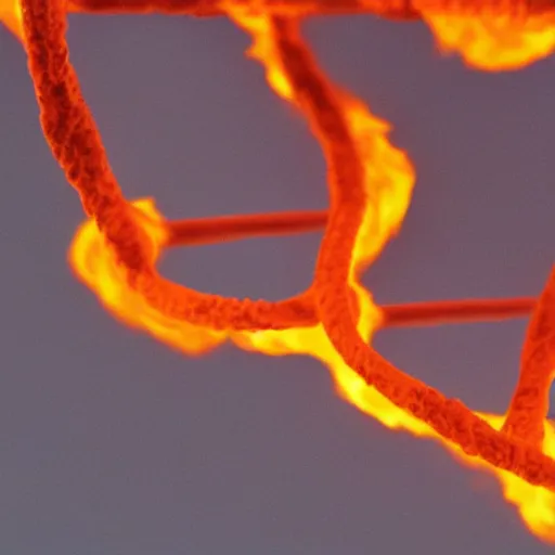 Prompt: a dna double helix, where the nucleobases consist of the 4 elements ( fire, earth, water, air ), macro photo