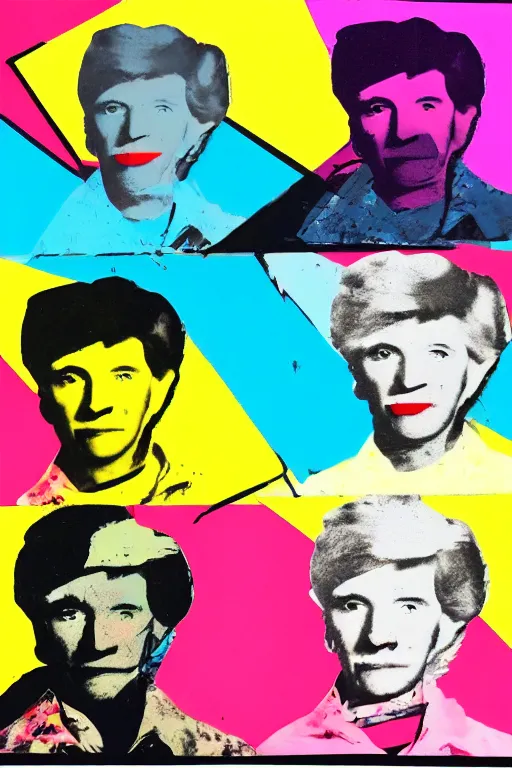 Image similar to 5 men writing code on laptops around a table, pop art, warhol