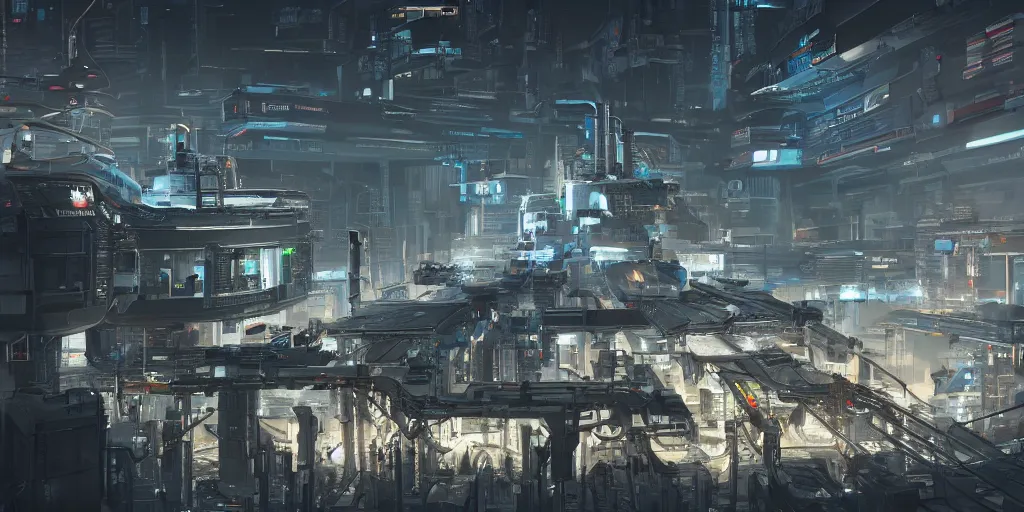 Prompt: a cyberpunk sci-fi factory where they make robots for the military, art, high detail, high definition, 8k,