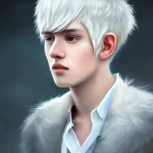 Prompt: a portrait of a young handsome prince with white fringy hair, elegant, beautiful, backlit, incredible lighting, strong rim light, highly detailed, god rays, digital painting, HDRI, by Heise Jinyao, Heise-Lian Yan Fang, Feimo, Richard Taddei, vivid colors, high contrast, 8k resolution, intricate, photorealistic