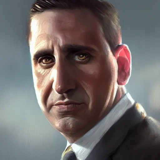 Prompt: hyper realistic, portrait of michael scott painted by greg rutkowski, wlop, loish,