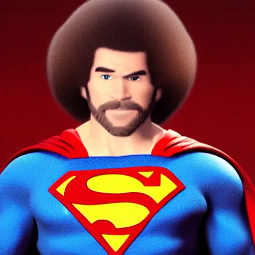 Image similar to bob ross as superman, cinematic lighting. 4 k.