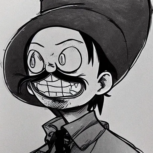 Prompt: [ mustache luffy ] by kim jung gi