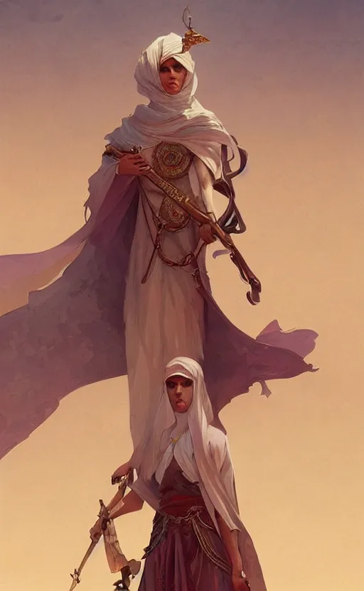 Image similar to a personification of the country saudi arabia, highly detailed, digital painting, artstation, concept art, sharp focus, illustration, art by greg rutkowski and alphonse mucha