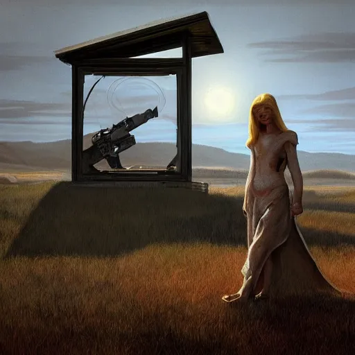 Image similar to Elle Fanning in the painted world of Halo 2, head and shoulders masterpiece, apocalypse, golden hour, cosmic horror, artstation, in the style of Andrew Wyeth and Edward Hopper and Bosch, extremely detailed