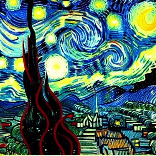 Image similar to jedi with swords star wars, style vincent van gogh's starry night