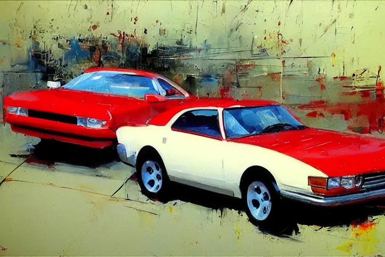 Image similar to red car, white background!!!!!!!!!!, style by John Berkey