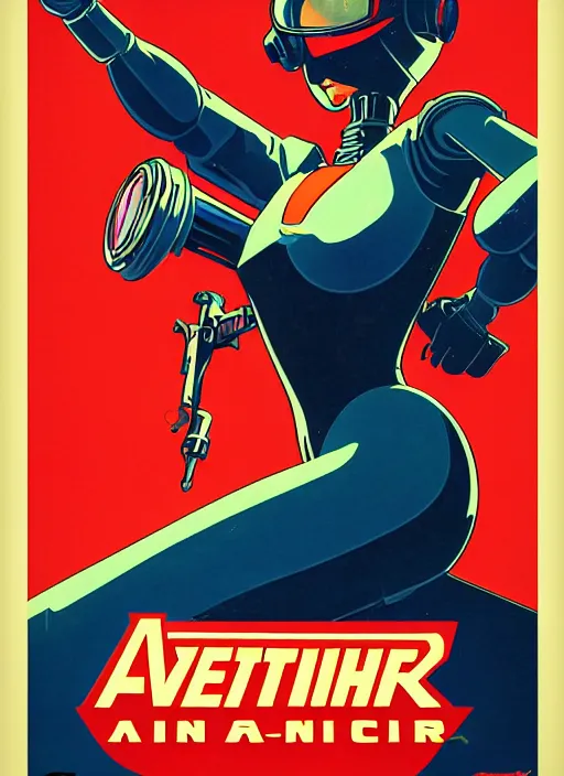 Image similar to american propaganda poster. powerful cyberpunk pilot. portrait by jean giraud and anton otto fischer and john philip falter and will eisner and gil elvgren and pixar. full body. realistic proportions. science fiction d & d. overwatch, rb 6 s, cyberpunk 2 0 7 7, blade runner 2 0 4 9. cel shading. thick lines.