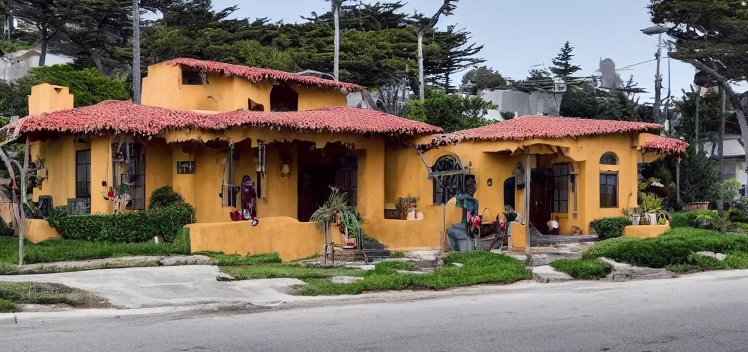 Prompt: exterior of house designed by wes anderson. monterey, ca. 2 0 2 2. 8 k.