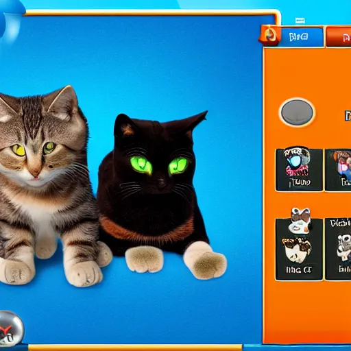 Image similar to screenshot ui of a windows xp application for cats to manage their collection of toys