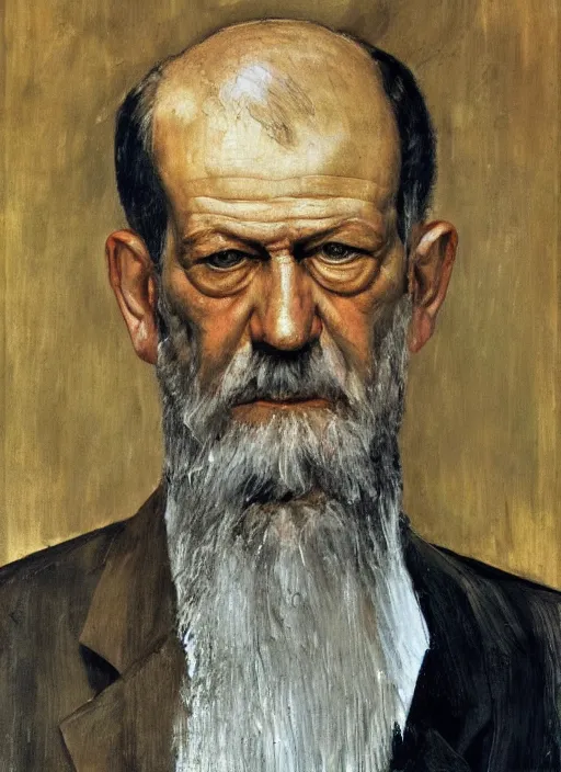 Image similar to portrait in oil of sigmund freud, by lucian freud