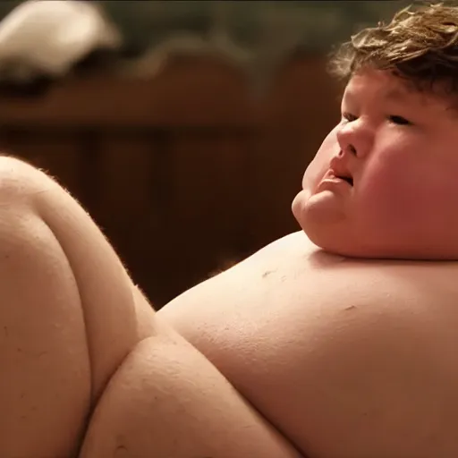 Image similar to clumpy fatty cyst engulfing little chubby boys body, cinematic, 8 k,