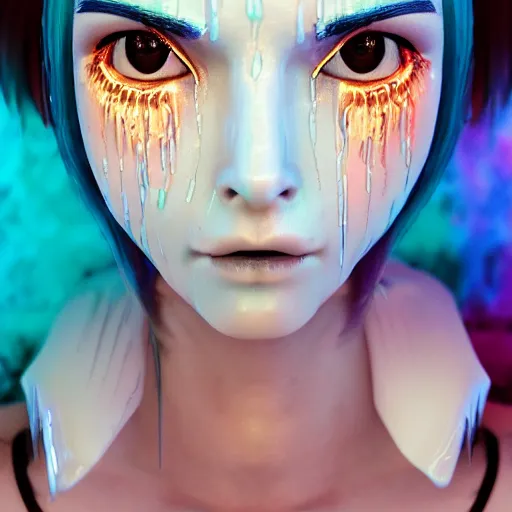 Image similar to angel spirit guide, cartoon portrait made out of rain, realistic, highly detailed, neon, rendered in octane, unreal engine, beautiful, trending on artstation,