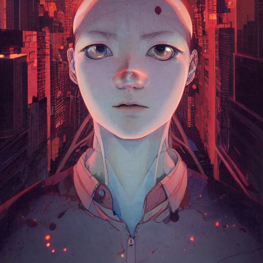 Image similar to prompt : city scavenger portrait soft light painted by james jean and katsuhiro otomo and erik jones, inspired by akira anime, smooth face feature, intricate oil painting, high detail illustration, sharp high detail, manga and anime 1 9 9 9