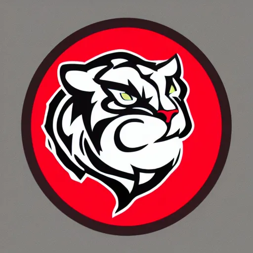 Image similar to concept cell shaded logo. Cougar. Red background.