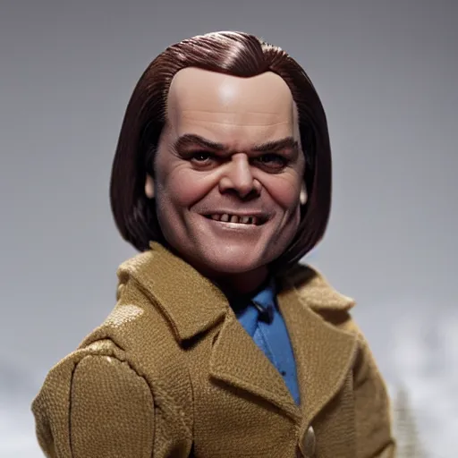 Prompt: Insane Jack Nicholson in the movie The Shining as a male barbie doll, Mattel, studio product photography, professional, detailed, f/8.0