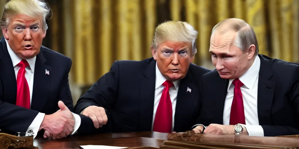 Prompt: trump and putin hammered from the night before