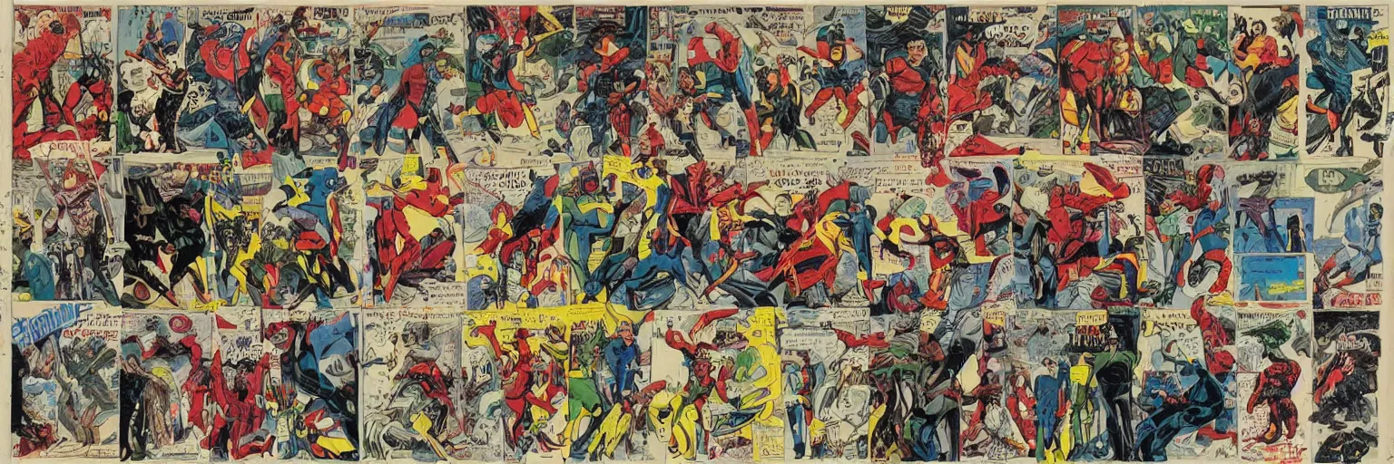 Image similar to vintage comic book art of diverse people, comics superhero, modern art,