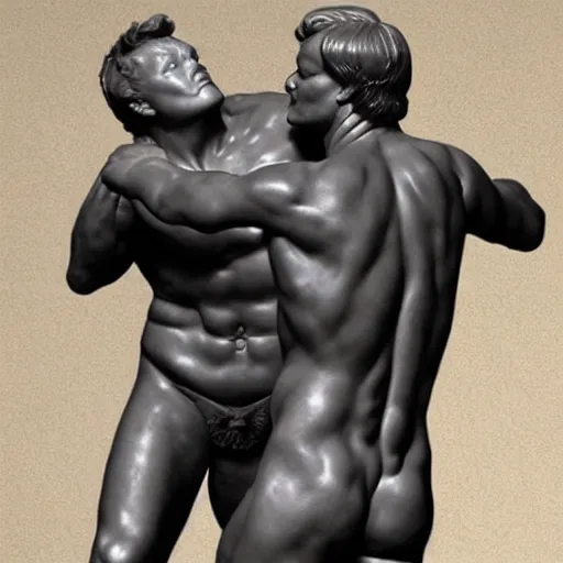 Image similar to conan o'brien and andy richter wrestling, by rodin, marble