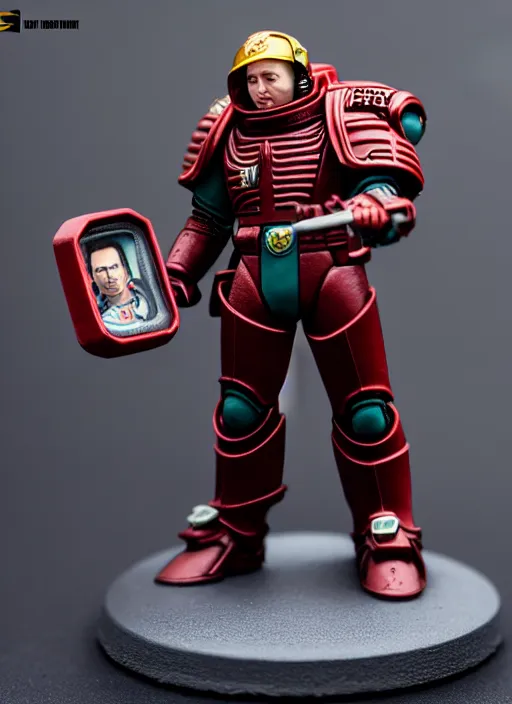 Image similar to 8 0 mm resin detailed miniature of elon musk as a warhammer 4 0 k space marine, product introduction photos, 4 k, full body,