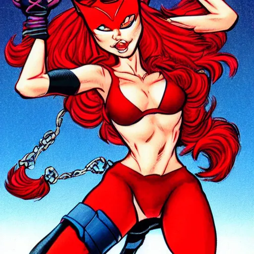 Prompt: Red Catgirl, the enemy of Purple Catgirl, drawn by Rob Liefeld.