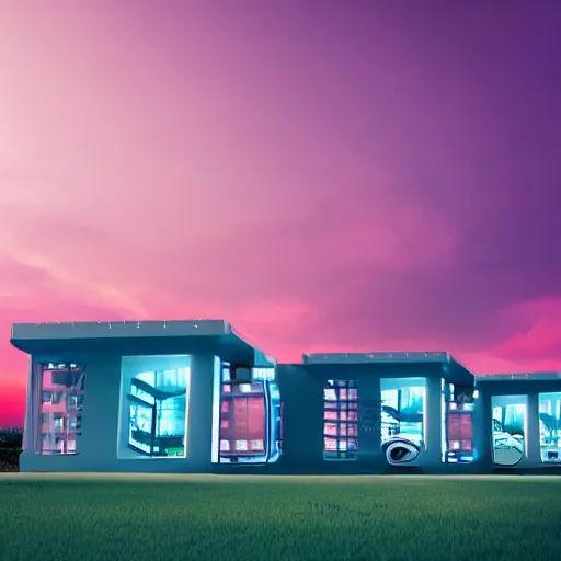 Prompt: futuristic houses in crazy locations, rack focus, establishing shot, monochromatic teal, sunset teal lighting, soft dramatic lighting, 4 k digital camera